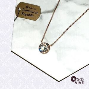 Rose Gold Plated 925 Silver Necklace 18in Round Simulated Diamond